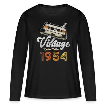 Vintage 1954 Birthday Cassette Pencil - Women's Premium Organic Long Sleeve Shirt - black - Front - Julia (174cm)