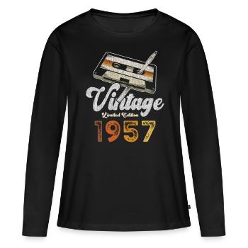 Vintage 1957 Geburtstag Kassette Bleistift - Frauen Premium Bio Langarmshirt - Schwarz - Vorne - Julia (174cm)
