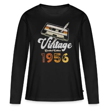 Vintage 1956 Geburtstag Kassette Bleistift - Frauen Premium Bio Langarmshirt - Schwarz - Vorne - Julia (174cm)