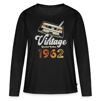 Vintage 1962 Geburtstag Kassette Bleistift - Frauen Premium Bio Langarmshirt - Schwarz - Vorne - Julia (174cm)