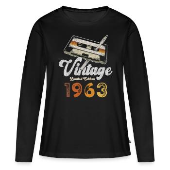 Vintage 1963 Geburtstag Kassette Bleistift - Frauen Premium Bio Langarmshirt - Schwarz - Vorne - Julia (174cm)