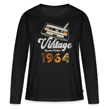 Vintage 1964 Geburtstag Kassette Bleistift - Frauen Premium Bio Langarmshirt - Schwarz - Vorne - Julia (174cm)