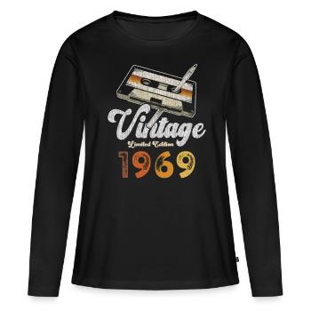 Vintage 1969 Birthday Cassette Pencil - Women's Premium Organic Long Sleeve Shirt - black - Front - Julia (174cm)