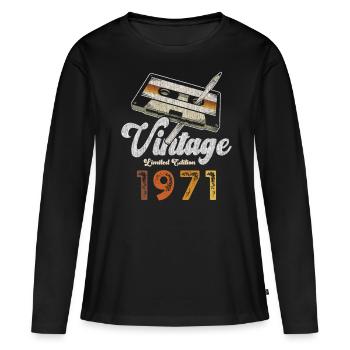 Vintage 1971 Birthday Cassette Pencil - Women's Premium Organic Long Sleeve Shirt - black - Front - Julia (174cm)