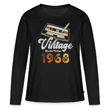 Vintage 1968 Geburtstag Kassette Bleistift - Frauen Premium Bio Langarmshirt - Schwarz - Vorne - Julia (174cm)