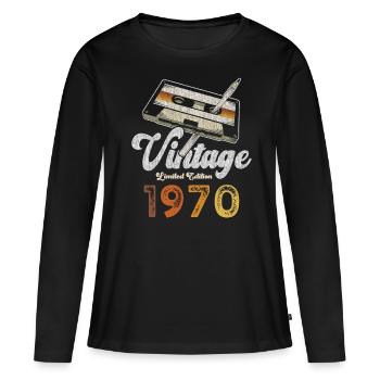 Vintage 1970 Geburtstag Kassette Bleistift - Frauen Premium Bio Langarmshirt - Schwarz - Vorne - Julia (174cm)