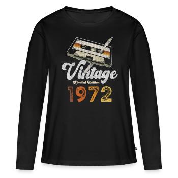Vintage 1972 Birthday Cassette Pencil - Women's Premium Organic Long Sleeve Shirt - black - Front - Julia (174cm)
