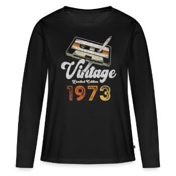 Vintage 1973 Geburtstag Kassette Bleistift - Frauen Premium Bio Langarmshirt - Schwarz - Vorne - Julia (174cm)