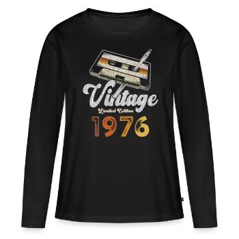 Vintage 1976 Geburtstag Kassette Bleistift - Frauen Premium Bio Langarmshirt - Schwarz - Vorne - Julia (174cm)