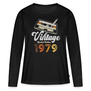 Vintage 1979 Birthday Cassette Pencil - Women's Premium Organic Long Sleeve Shirt - black - Front - Julia (174cm)