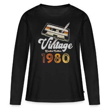 Vintage 1980 Geburtstag Kassette Bleistift - Frauen Premium Bio Langarmshirt - Schwarz - Vorne - Julia (174cm)