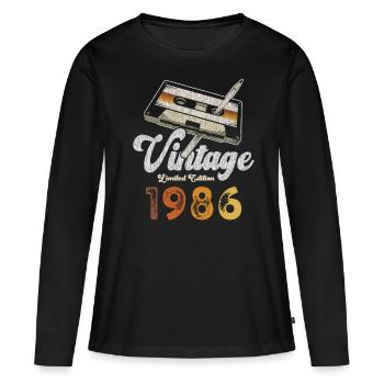 Vintage 1986 Geburtstag Kassette Bleistift - Frauen Premium Bio Langarmshirt - Schwarz - Vorne - Julia (174cm)
