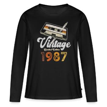 Vintage 1987 Geburtstag Kassette Bleistift - Frauen Premium Bio Langarmshirt - Schwarz - Vorne - Julia (174cm)