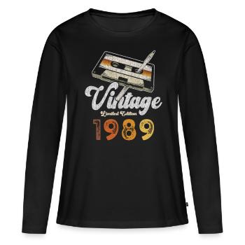 Vintage 1989 Geburtstag Kassette Bleistift - Frauen Premium Bio Langarmshirt - Schwarz - Vorne - Julia (174cm)