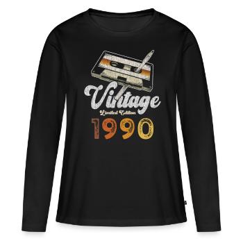 Vintage 1990 Geburtstag Kassette Bleistift - Frauen Premium Bio Langarmshirt - Schwarz - Vorne - Julia (174cm)