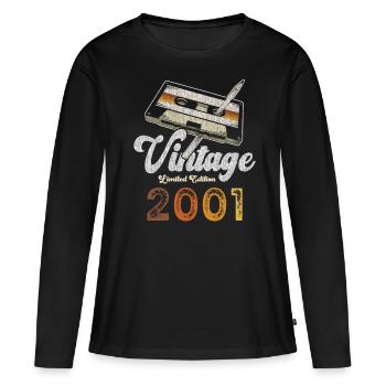 Vintage 2001 Birthday Cassette Pencil - Women's Premium Organic Long Sleeve Shirt - black - Front - Julia (174cm)