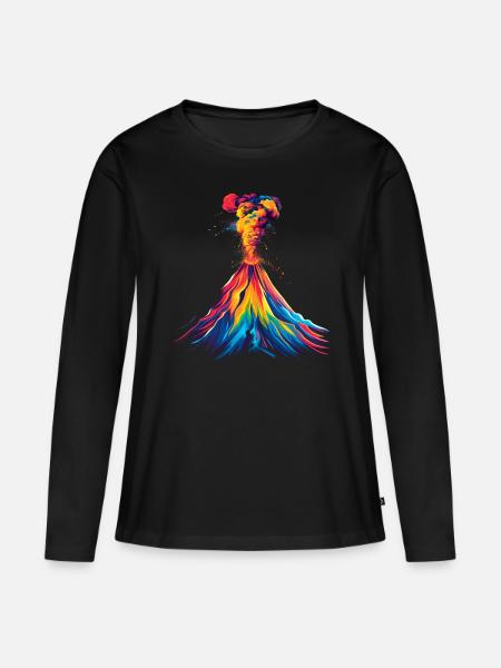 Vulkan Geologie Magma Lava Popart - Premium økologisk langærmet T-shirt til kvinder - sort