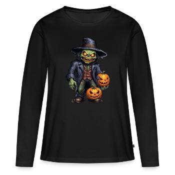 Zombie Joyeux Halloween Citrouilles effrayantes - T-shirt manches longues Premium bio Femme - noir - Devant - Julia (174cm)