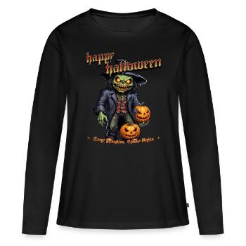 Zombie Joyeux Halloween Citrouilles effrayantes - T-shirt manches longues Premium bio Femme - noir - Devant - Julia (174cm)