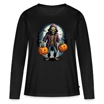 Zombie Joyeux Halloween Citrouilles effrayantes - T-shirt manches longues Premium bio Femme - noir - Devant - Julia (174cm)