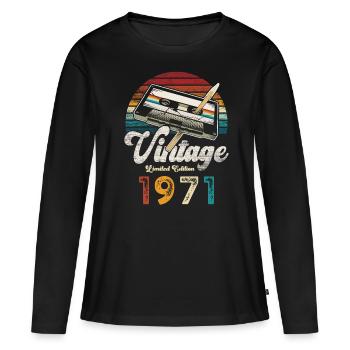 Vintage 1971 Geburtstag Kassette Bleistift - Frauen Premium Bio Langarmshirt - Schwarz - Vorne - Julia (174cm)