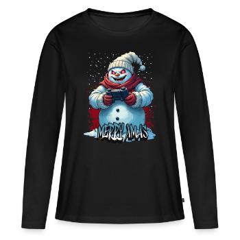 Méchant Noël Gamer Bonhomme de neige Joyeux Noël - T-shirt manches longues Premium bio Femme - noir - Devant - Julia (174cm)