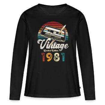 Vintage 1981 Birthday Cassette Pencil - Women's Premium Organic Long Sleeve Shirt - black - Front - Julia (174cm)