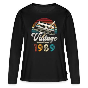 Vintage 1989 Geburtstag Kassette Bleistift - Frauen Premium Bio Langarmshirt - Schwarz - Vorne - Julia (174cm)
