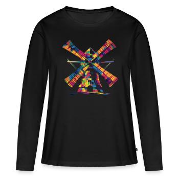 Moulin à vent Énergie éolienne Turbine Popart - T-shirt manches longues Premium bio Femme - noir - Devant - Julia (174cm)