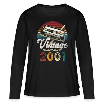 Vintage 2001 Birthday Cassette Pencil - Women's Premium Organic Long Sleeve Shirt - black - Front - Julia (174cm)