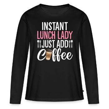 Cafétéria Employé Déjeuner Dame Déjeuner Instantané Dame - T-shirt manches longues Premium bio Femme - noir - Devant - Julia (174cm)