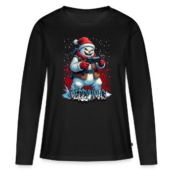 Méchant Noël Gamer Bonhomme de neige Joyeux Noël - T-shirt manches longues Premium bio Femme - noir - Devant - Julia (174cm)