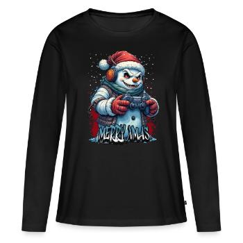 Méchant Noël Gamer Bonhomme de neige Joyeux Noël - T-shirt manches longues Premium bio Femme - noir - Devant - Julia (174cm)