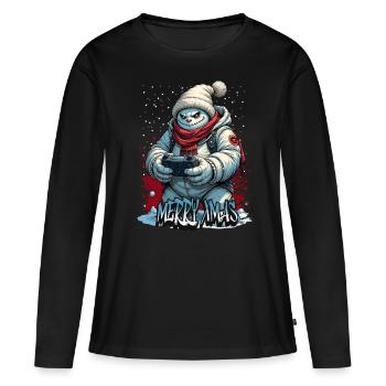 Méchant Noël Gamer Bonhomme de neige Joyeux Noël - T-shirt manches longues Premium bio Femme - noir - Devant - Julia (174cm)