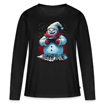 Méchant Noël Gamer Bonhomme de neige Joyeux Noël - T-shirt manches longues Premium bio Femme - noir - Devant - Julia (174cm)