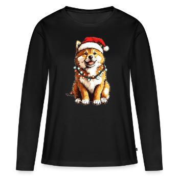 Niedlicher Akita Hund Weihnachtsmütze Xmas - Frauen Premium Bio Langarmshirt - Schwarz - Vorne - Julia (174cm)
