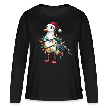 Seemöwe Möwe Seevogel Weihnachtsmütze Xmas - Frauen Premium Bio Langarmshirt - Schwarz - Vorne - Julia (174cm)