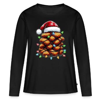 Pépite de poulet Nugget Nug Santa Hat Noël - T-shirt manches longues Premium bio Femme - noir - Devant - Julia (174cm)