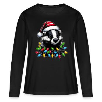 Miel Badger Ratel Chapeau de Noël - T-shirt manches longues Premium bio Femme - noir - Devant - Julia (174cm)