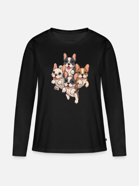 Französische Bulldogge Welpen - Frauen Premium Bio Langarmshirt - Schwarz