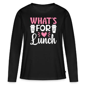 Déjeuner pour le personnel de la cafétéria - T-shirt manches longues Premium bio Femme - noir - Devant - Julia (174cm)
