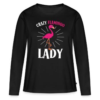 Crazy Flamingo Lady Crazy Lady - T-shirt manches longues Premium bio Femme - noir - Devant - Julia (174cm)