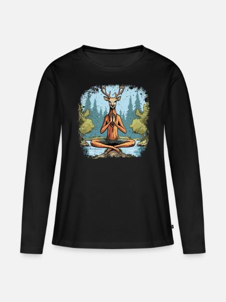 Hirsch Yogi - Frauen Premium Bio Langarmshirt - Schwarz