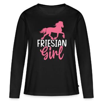 Frisonne Fille Cavalier Fille Équitation - T-shirt manches longues Premium bio Femme - noir - Devant - Julia (174cm)