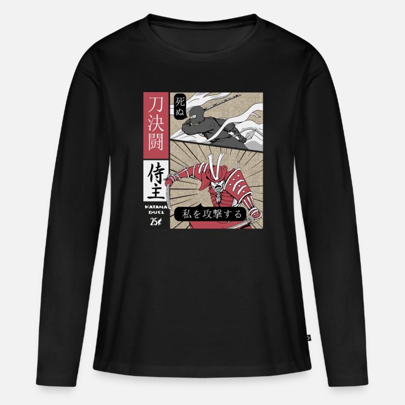 Katana duell ninja vs samurai - Premium økologisk langermet T-skjorte for kvinner - svart