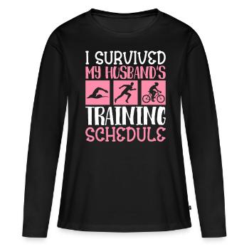 Triathleten Triathlon Survived Husband's Training - Frauen Premium Bio Langarmshirt - Schwarz - Vorne - Julia (174cm)