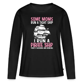 mamans bateau pirate boire bateau pirate maman - T-shirt manches longues Premium bio Femme - noir - Devant - Julia (174cm)