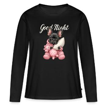 Französische Bulldogge im Schlafanzug - Frauen Premium Bio Langarmshirt - Schwarz - Vorne - Julia (174cm)