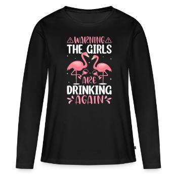 Weintrinkende Trinker Weinglas-Mädchen trinken - Frauen Premium Bio Langarmshirt - Schwarz - Vorne - Julia (174cm)