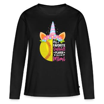 Ma joueuse de softball préférée m’appelle Mimi - T-shirt manches longues Premium bio Femme - noir - Devant - Julia (174cm)
